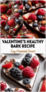 Heart-shaped chocolate Greek yogurt bark topped with berries, a colorful display of Easy Healthy Treats Desserts and Healthy Desserts For Sweet Tooth.